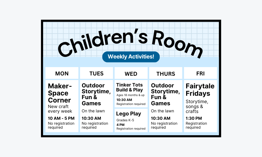 2407 Children Room Weekly Activities
