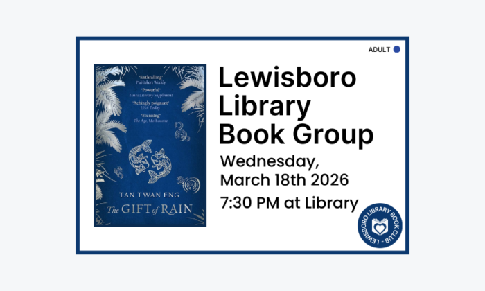 260318 Lewisboro Library Book Group at 7:30pm at the Library. Adult program.