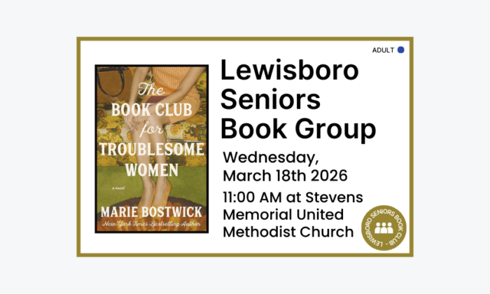 260318 Lewisboro Seniors Book Group at 11am at Stevens Memorial United Methodist Church. Adult program.