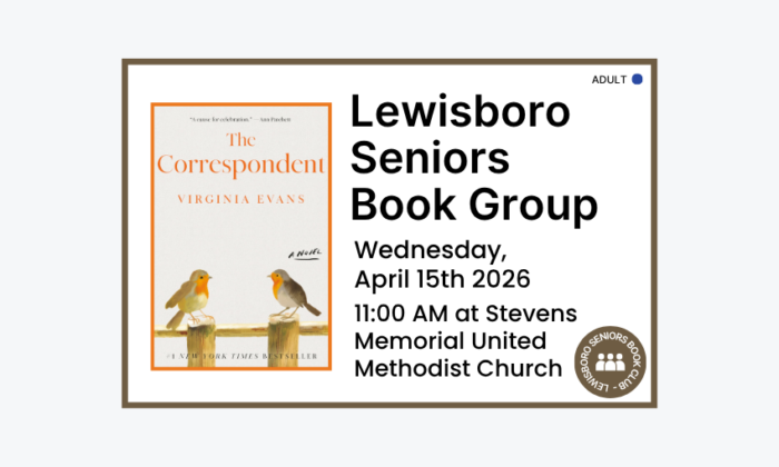 260415 Lewisboro Seniors Book Group at 11am at Stevens Memorial United Methodist Church. Adult program.
