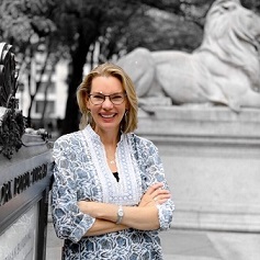 Author Fiona Davis outside the NY Public Library