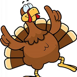 Cartoon of dancing turkey