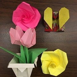 origami flowers and hearts