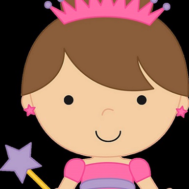 cartoon image of girl with princess dress and wand