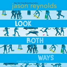 book jacket of Look Both Ways with cartoon figures walking city blocks