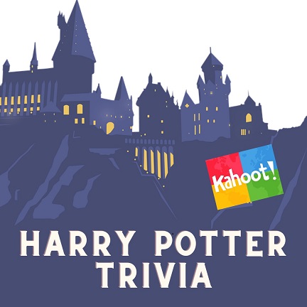 cartoon drawing of Hogwarts with words Harry Potter Trivia