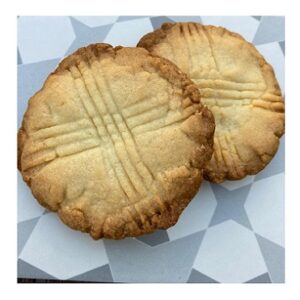 Two round shortbread cookies