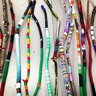 colorful painted walking sticks