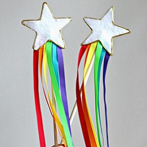 Wands with star toppers and rainbow streamers