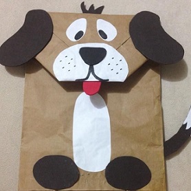 paper bag decorated to look like a dog