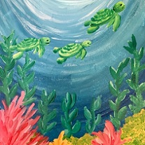 undersea painting of sea turtles