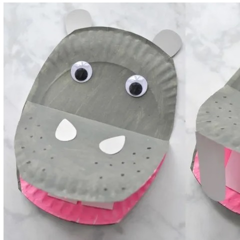 Hippopotamus made from paper plate and construction paper