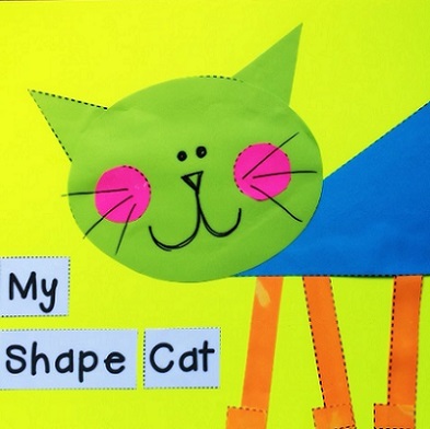 picture of cat composed from cut up colored shapes