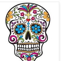 Day of the Dead Skull colored in with bright colors