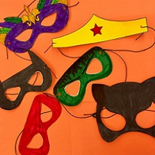 simple eye masks made from construction paper: Wonder Woman, Hulk, Batman