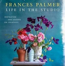 Book Cover with words Life in the Studio: inspiration and lessons on creativity, with photo of purple iris and pin carnations in clay pots and vases