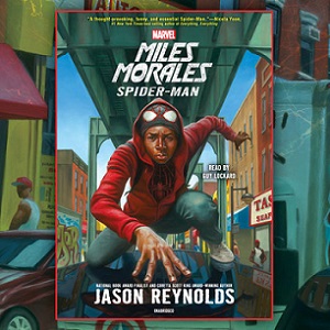 Graphic novel cover with young man beneath train trestle wearing spider-man hoodie