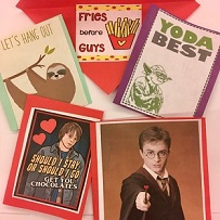 homemade valentines featuring images of Harry Potter, Yoda, Harry Styles