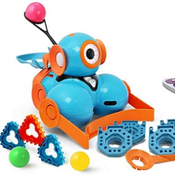 blue and orange mini robot surrounded by gears