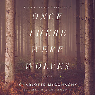 book cover photo of foggy woods with words Once There Were Wolves