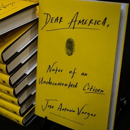 book with yellow cover, black thumbprint and words Dear America, Notes of an Undocumented Citizen