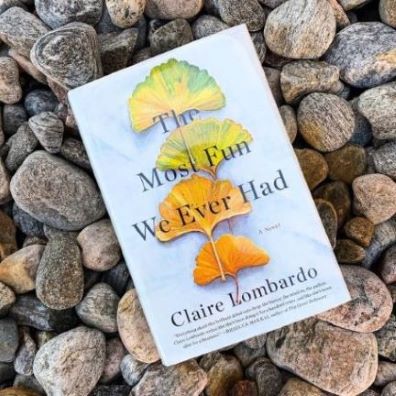 book resting on stones with title "The Most Fun We Ever Had, by Claire Lombardo