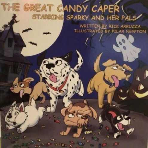 children's book with drawings of cartoon dogs and words The Great Candy Caper