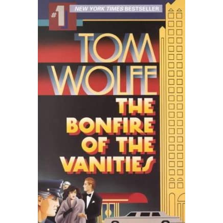Book Jacket with words Tom Wolff The Bonfire of the Vanities anove drawing of people in tuxedos and furs