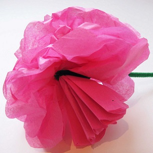 flower made from pink tissue paper