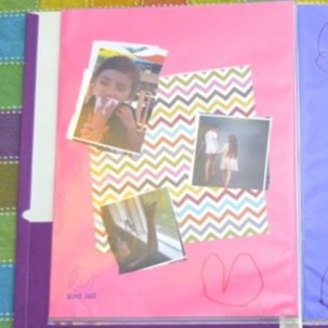 child's scrapbook made from colorful paper and photos