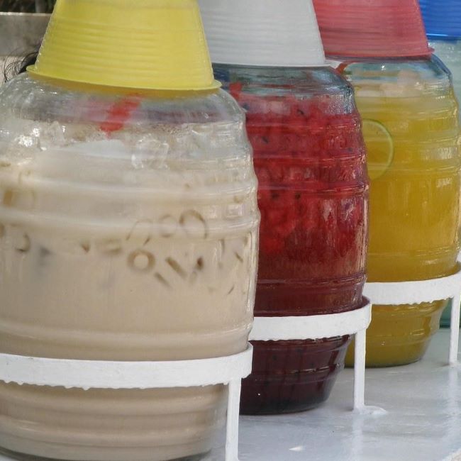 iced drinks in glass containers