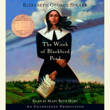 book cover featuring woman in puritan attire with the title The Witch of Blackbird Pond