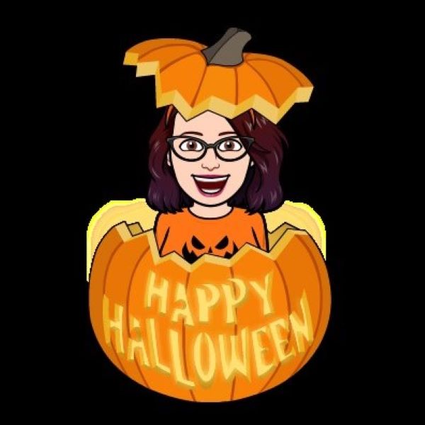 cartoon of woman emerging from jack o lantern