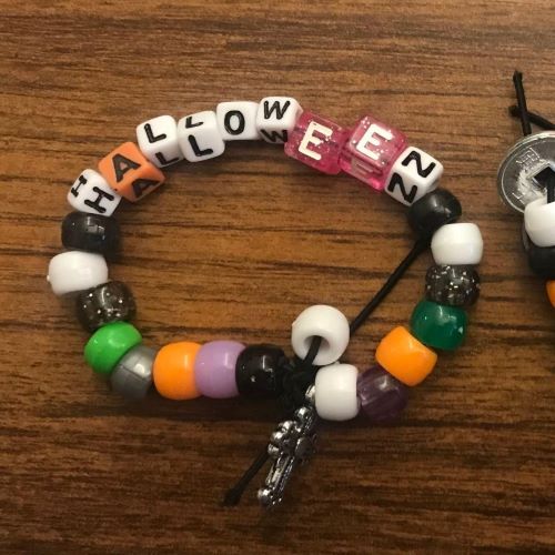 beaded bracelet that spells out Halloween