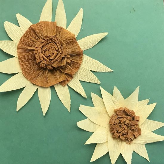 sunflowers made of brown and yellow crepe paper