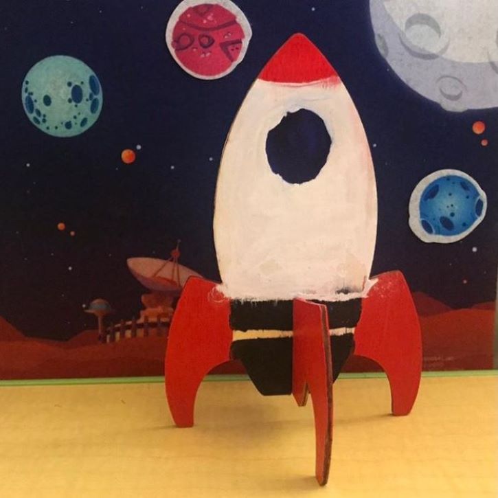 rocket made from balsa wood,painted red, white and blue