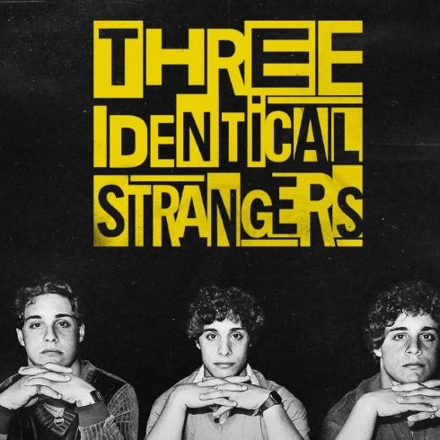 three identical young men beneath the title Three Identical Strangers