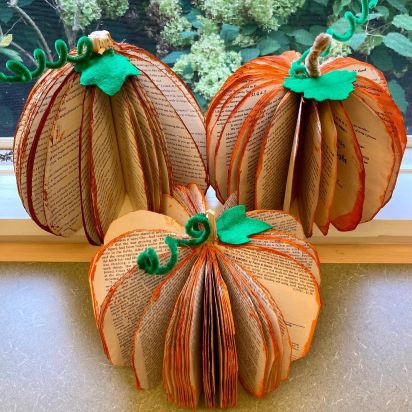 paper pumpkins made from recycled books