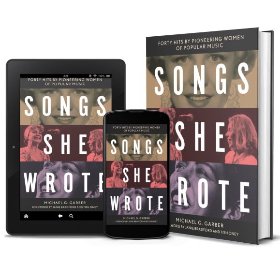 Book Jacket with title "Songs She Wrote," written over images of famous female songwriters