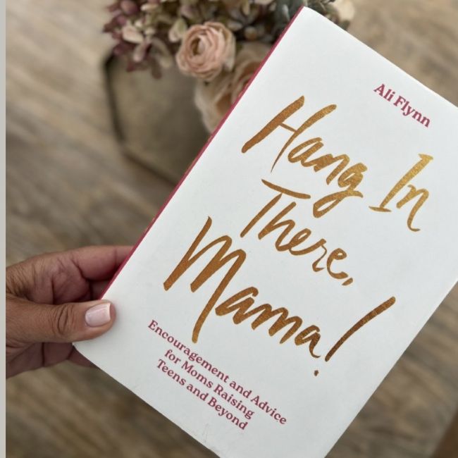 photo of hand holding a book titled "Hang in There Mama"