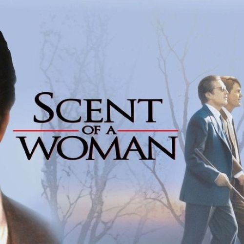 poster with title Scent of a Woman, beside image of two men walking outside