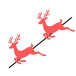 drawing of two reindeer silhouettes "flying" on a string
