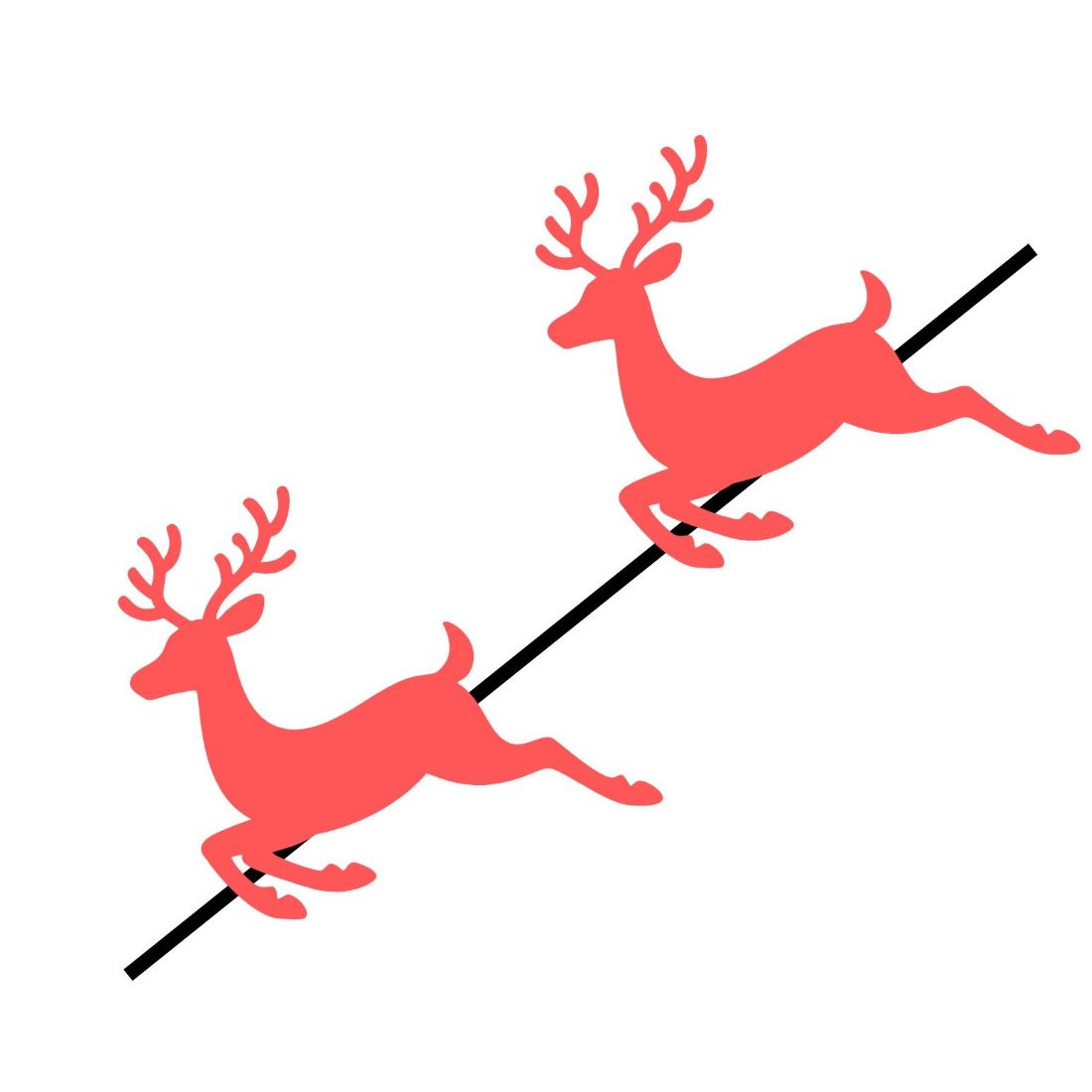 drawing of two reindeer silhouettes "flying" on a string
