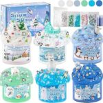 Display of slime kits with winter decorations.