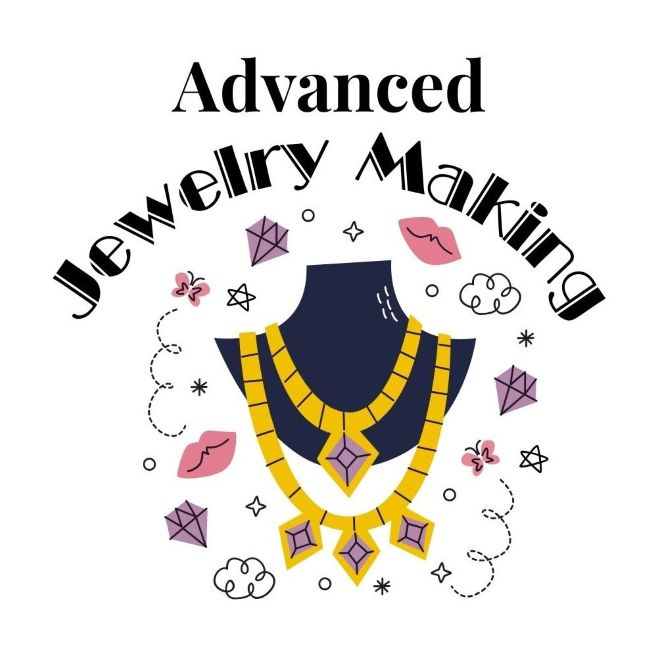 drawing of a torso jewelry holder with necklaces on it and floating gems surrounding it.