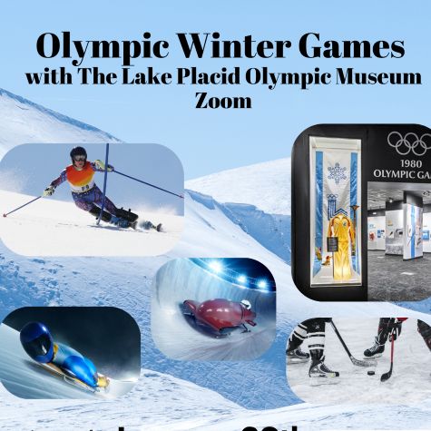 images of Olympic winter sports set against the backdrop of a snowy mountain