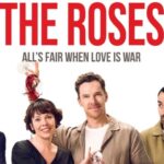 Photo of a woman and man pouring red wine on each other, beneath the movie title "The Roses"