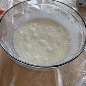 white bubbling concoction in glass bowl