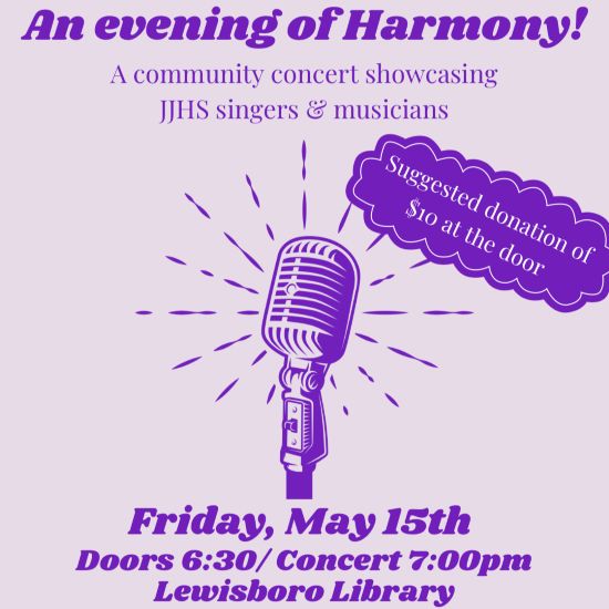 poster titled An evening of Harmony, above drawing of a microphone on a stand