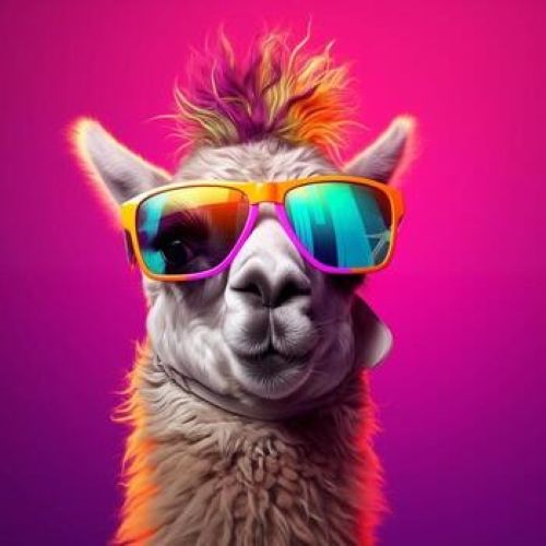 close up photo of a llama's head wearing sunglasses